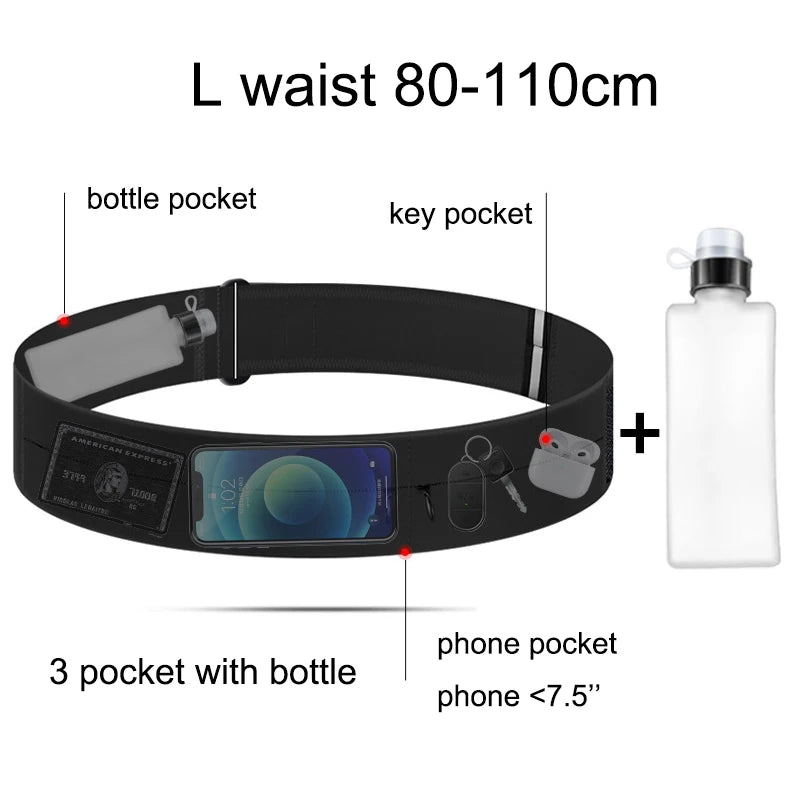 Men Women RunningWaterproof Running Waist Belt with Water Bottle Pocket Lightweight Fanny Pack Phone Pouch for Workout Jogging