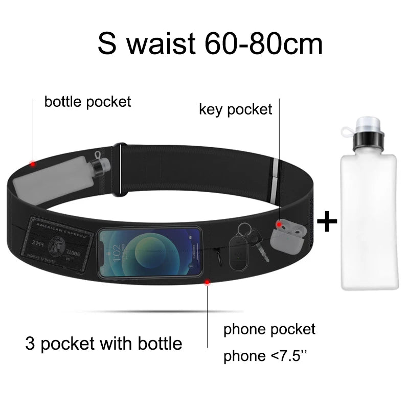 Men Women RunningWaterproof Running Waist Belt with Water Bottle Pocket Lightweight Fanny Pack Phone Pouch for Workout Jogging